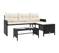 vidaXL Canapé de jardin en L – Poly Rattan avec table et coussins, Noir
