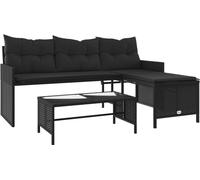 vidaXL Canapé de jardin en L avec table et coussins Noir Poly Rattan