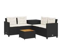 vidaXL Canapé de jardin en L avec table et coussins Noir Poly Rattan
