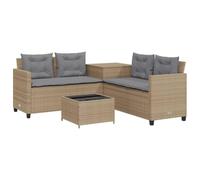 vidaXL Canapé de jardin en L avec table et coussins Beige Poly rotin