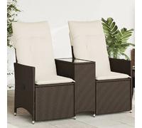 vidaXL Canapé de jardin inclinable 2 places avec table marron rotin