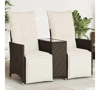 vidaXL Canapé de jardin inclinable 2 places avec table marron rotin