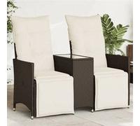 vidaXL Canapé de jardin 2 places réglable avec table Marron Poly rotin