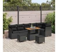 vidaXL Ensemble canapé de jardin 9 pcs noir poly rotin
