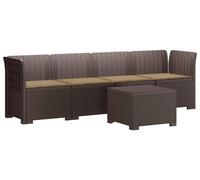 vidaXL : Canapé de jardin pour 4 personnes avec coussins, imitation rotin, en polypropylène, couleur marron