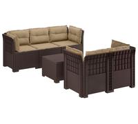 vidaXL : Canapé de jardin pour 5 personnes avec coussins, imitation rotin, en plastique PP, couleur marron