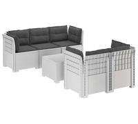 vidaXL : Canapé de jardin pour 5 personnes avec coussins, imitation rotin, plastique PP, blanc