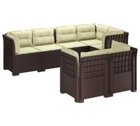 vidaXL : Canapé de jardin pour 7 personnes avec coussins, imitation rotin, en plastique PP, couleur marron