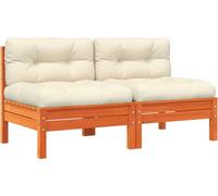 vidaXL Canapé de jardin sans accoudoirs 2 pièces avec coussins Bois massif pin brun ciré