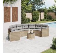 vidaXL Canapé de jardin demi-rond avec table et coussins en Poly-Rattan beige
