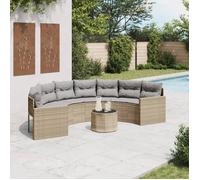 vidaXL Canapé de jardin demi-rond avec table et coussins en Poly-Rattan beige