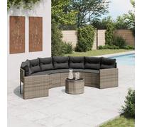 Vidaxl Canapé De Jardin Table Coussins Demi-Rond Gris Résine Tressée