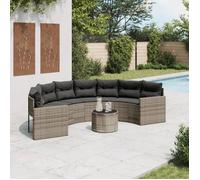 vidaXL Canapé de jardin demi-circulaire avec table et coussins gris en poly rotin 3318518