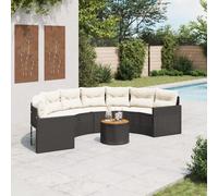 Vidaxl Canapé De Jardin Table Coussins Demi-Rond Noir Résine Tressée