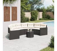 vidaXL Canapé de jardin table coussins demi-rond noir résine tressée