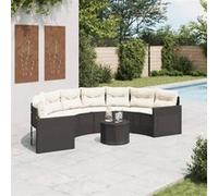 vidaXL Canapé de jardin semi-circulaire avec table et coussins Poly-Rattan noir