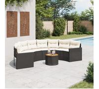 vidaXL Canapé de jardin table coussins demi-rond noir résine tressée, canapé d’extérieur, canapé de forme demi-ronde, canapé 3318521