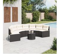 vidaXL Canapé de jardin table coussins demi-rond noir résine tressée, canapé d’extérieur, canapé de forme demi-ronde, canapé 3318526