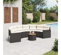 vidaXL Canapé de jardin semi-circulaire 3318521 avec table et coussins noir Poly-Rattan