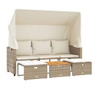 vidaXL Canapé d'extérieur 3 places avec toit et tabourets Beige Poly rotin
