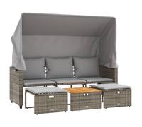 vidaXL Canapé d'extérieur 3 places avec toit et tabourets Gris Poly rotin