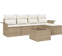 vidaXL - Canapé d'extérieur, 6 places, beige, en polyrotin