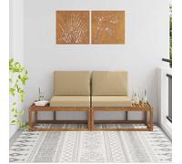 vidaXL Canapé d'extérieur 2 pièces Naturel et beige Bois massif d'acacia