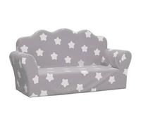 vidaXL Canapé Enfants 2 Places, Lit de Jour avec Dossier et Accoudoirs, Lit d'Invité pour Tout-Petits Salon, Gris Clair avec Étoiles Peluche Douce