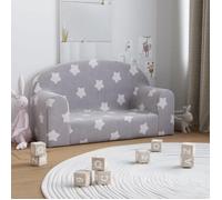 vidaXL Canapé Enfants 2 Places, Siège avec Accoudoirs, Fauteuil avec Dossier pour Tout-Petits Salon, Gris Clair avec Étoiles Peluche Douce