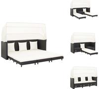 vidaXL Canapé-lit 3 places extensible avec toit Poly rotin noir - Canapés de jardin