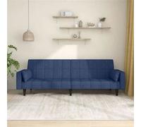 vidaXL Canapé-lit 2 places en tissu avec deux oreillers Bleu