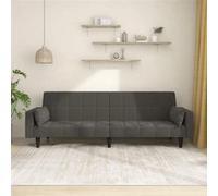 vidaXL Canapé-lit à 2 places avec deux oreillers Gris foncé Velours Gris G
