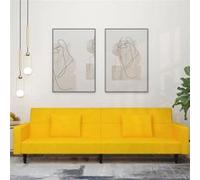 vidaXL Canapé-lit 2 places – Velours jaune – avec 2 oreillers