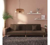 vidaXL Canapé-lit 2 places avec 2 oreillers – tissu marron