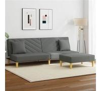 vidaXL Canapé-lit à 2 places avec oreillers et repose-pied gris foncé Gris foncé G