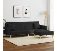 vidaXL Canapé-lit à 2 places et oreillers et repose-pied noir tissu Noir G