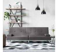 vidaXL Canapé-lit avec Porte-gobelets Gris Similicuir, canapé de Jour, canapé-lit Convertible, lit de Repos, canapé-lit Pliant, canapé-lit en PVC