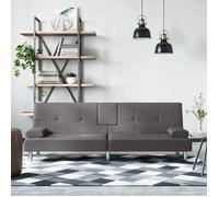 vidaXL Canapé-lit avec Porte-gobelets Gris Similicuir, canapé de Jour, canapé-lit Convertible, lit de Repos, canapé-lit Pliant, canapé-lit en PVC