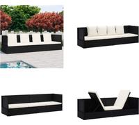 vidaXL Canapé-lit de jardin avec coussins Poly rotin noir - Lit de jardin - Chaise longue - Bain de soleil - Canapé-lit de jardin