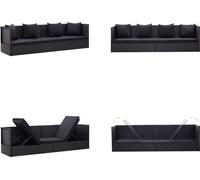 vidaXL Canapé-lit de jardin avec coussins Poly rotin noir - Lit de jardin - Chaise longue - Bain de soleil - Canapé-lit de jardin