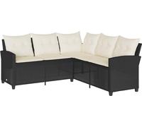 vidaXL Canapé-lit en L avec coussins Poly rotin noir