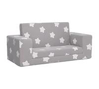 vidaXL Canapé-lit enfant 2 places – Lit de jour avec dossier et accoudoirs – Gris clair étoiles