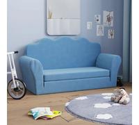 vidaXL Canapé-lit pour Enfants 2 Places, Lit de Jour avec Dossier et Accoudoirs, Lit d'Invité pour Tout-Petits Chambre Salon, Bleu Peluche Douce
