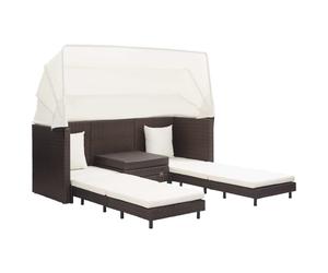 vidaXL Canapé-lit extensible 3 places avec toit Poly rotin brun