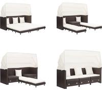 vidaXL Canapé-lit extensible 3 places avec toit Poly rotin brun - Canapé-lit - Canapé-lit en rotin - Canapé-lit en rotin