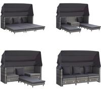 vidaXL Canapé-lit extensible 3 places avec toit Poly rotin Gris - Canapé-lit - Canapé-lit en rotin - Canapé-lit en rotin