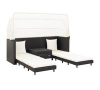 vidaXL Canapé-lit extensible 3 places avec toit Poly rotin noir