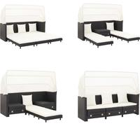 vidaXL Canapé-lit extensible 3 places avec toit Poly rotin noir - Canapé-lit - Canapé-lit en rotin - Canapé-lit en rotin