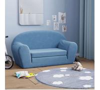 vidaXL Canapé-lit pour enfants 2 places – lit de jour avec dossier & accoudoirs – bleu peluche douce