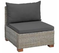 vidaXL Canapé Milieu avec Coussins GENDT Rotin Naturel Gris Kubu, Canapé Confortable pour Salon, Jardin et terrasse, en rotin, Cadre en Acajou, Parfait pour l'intérieur et l'extérieur